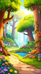 A vibrant, colorful forest path