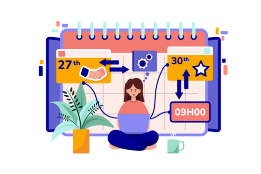 Colorful Calendar Schedule Illustration with Deadlines and Tasks on Transparent Background