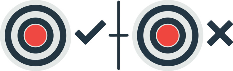 Target with checkmark and crossmark success and failure concept.