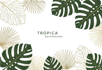Naklejka premium Tropical Leaves Background Design with Green and Gold Colors.