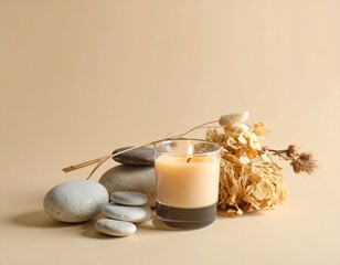 Serene candle arrangement with natural elements