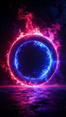 Abstract fiery circle over water