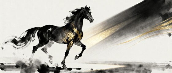 A Chinese ink-wash style steed