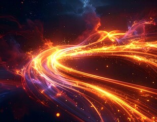 Abstract fiery energy trails in space