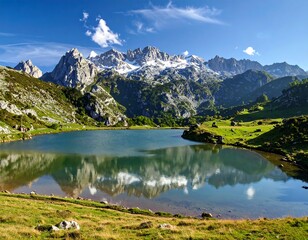 Serene Alpine Lake Reflecting Majestic Peaks