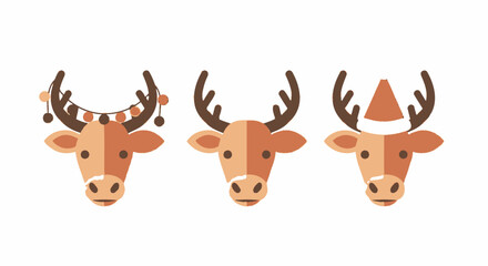 Holiday Reindeer Heads Festive Christmas Decorations & Seasonal Iconography Design Elements in Vector Format