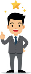 Successful businessman with a thumbs up gesture and a star above his head.