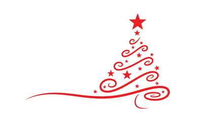 Festive Red Christmas Tree Icon Elegant Swirl Design with Star Ornament for Holiday Celebrations © Elsa