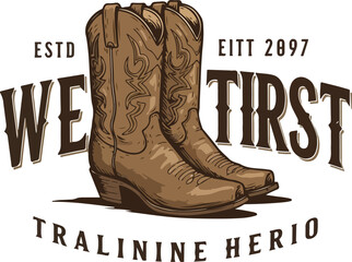 Western Boots Illustration Depicting Leather Footwear for Country Style.