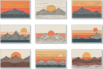 Sunset Mountain Range Illustrations A Collection of Scenic Landscapes.