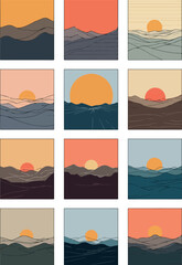 Sunset over the mountains and sea a beautiful minimalist landscape.