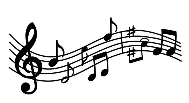 Musical Notes on a Staff A Black and White Illustration of Melodic Symbols and Music