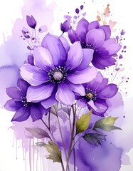 Purple floral bouquet, watercolor style