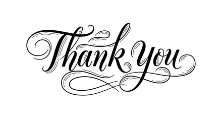 Elegant 'Thank You' Script with Swirls Perfect for Appreciation and Gratitude Messages