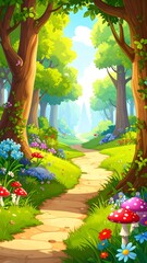 A vibrant, whimsical forest path