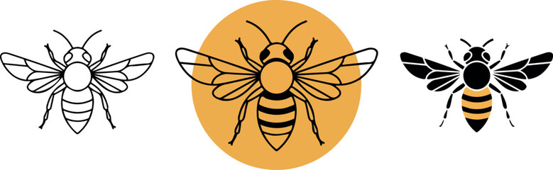 Three bee illustrations in different styles vector art insect design.