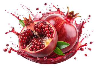 A splash of Pomegranate juice in motion, vibrant isolated on white background