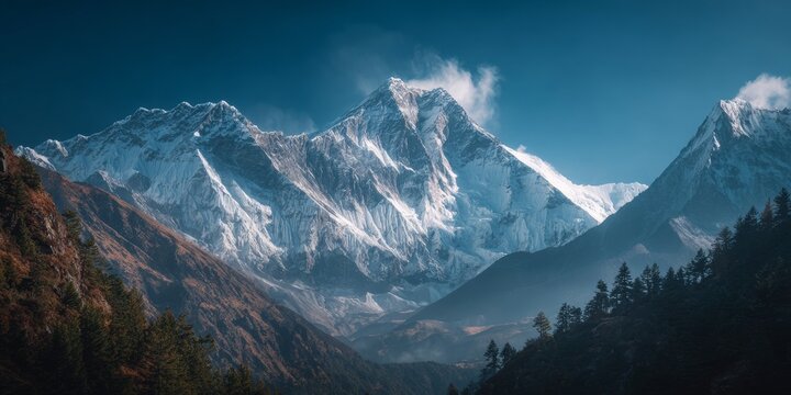 Majestic Mount with a Snowy Peak and a Clear Blue Sky