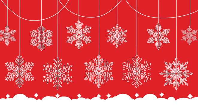 Christmas Snowflake Decorations Festive Hanging Snowflakes Against a Red Background, Holiday Cheer