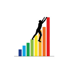 Person Climbing Bar Chart Representing Business Growth and Success Concept