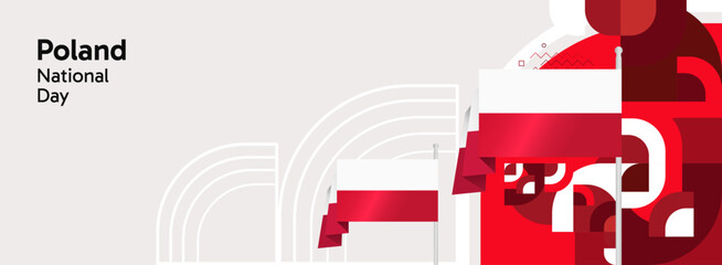 Happy Poland Independence Day wide banner. National day celebration background, poster, greeting cards with flag. Poland National Independence Day design background with creative geometric art.