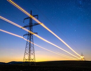 Power sector reform- Long exposure photograph of a majestic electricity transmission 