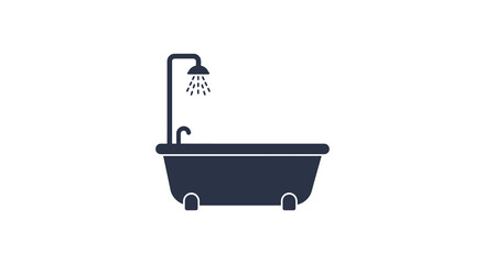 Simple bathroom illustration depicting a bathtub and shower dark blue silhouette