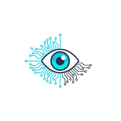 Artificial Intelligence Eye with Circuit Board Lines Digital Vision Technology
