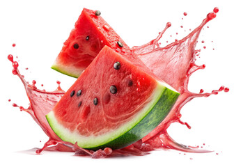 A splash of Watermelon juice in motion, vibrant isolated on white background