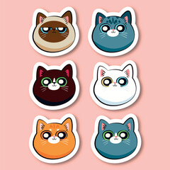 Set of cute cat illustration sticker labels cartoon style4