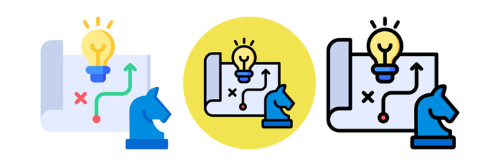 Strategic Planning Icon Flat & Flat Line Style Collection Set