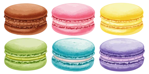 Fotobehang Macarons カラフルなマカロン,6色のスイーツセット,フランス菓子,ベクターイラスト  © DROP DESIGN STUDIO