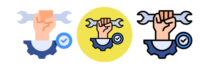 Management Service Icon Flat & Flat Line Style Collection Set