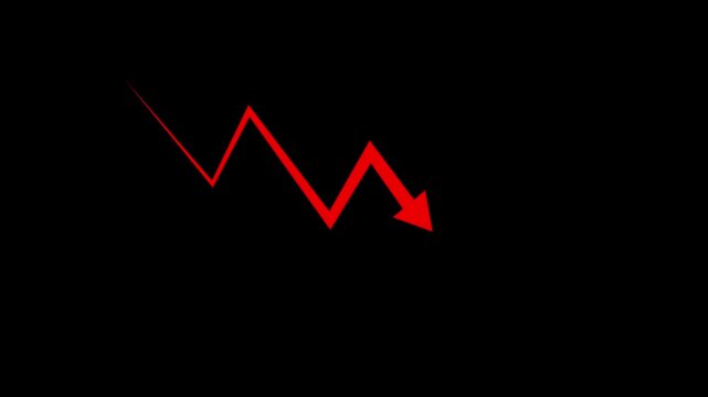 Business down graph red arrow financial chart investment market concept black background .