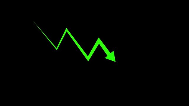 Business down graph green arrow financial chart investment market concept black background .