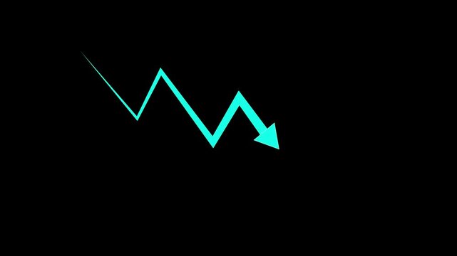 Business down graph cyan arrow financial chart investment market concept black background .