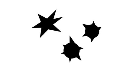 Bold black abstract starburst shapes explode across clean white background for dynamic design elements