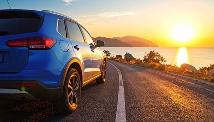 Obraz premium 青い車(SUV)でドライブする写真