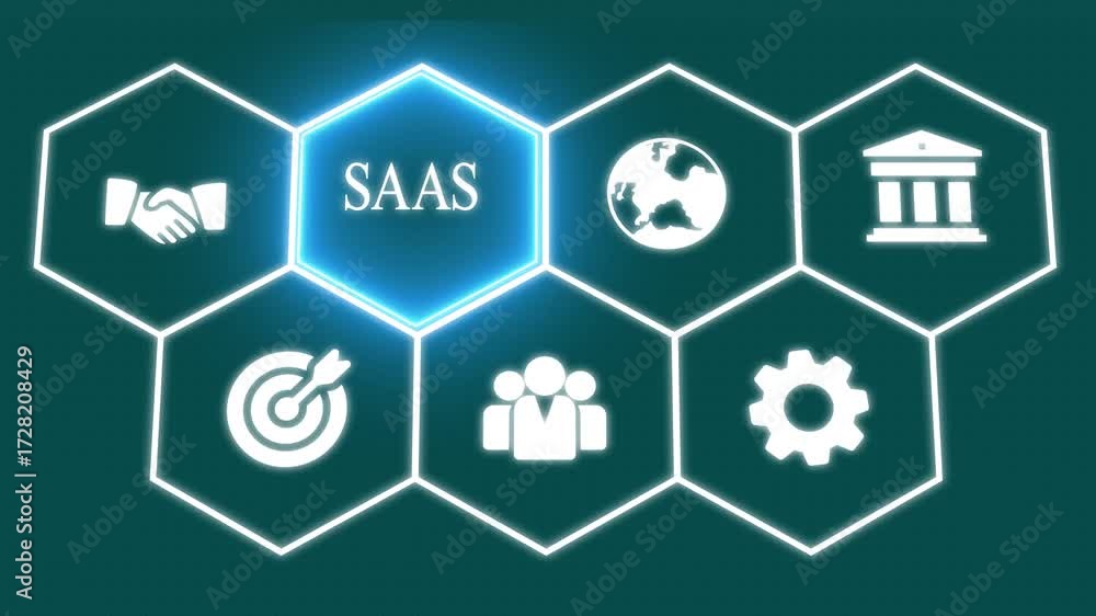 Wall mural businessman selecting a saas concept button on a futuristic computer screen – cloud computing, softw