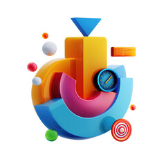 Dynamic abstract 3D design with clock and target, perfect for time management, business goals, and creative projects