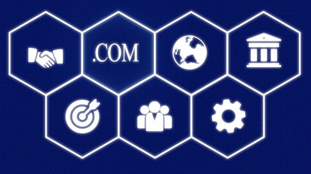 Businessman Pressing a Business .Com Concept &ndash; E-Commerce, Online Business, Digital Strategy, Internet Solutions, and Corporate Technology.