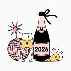 New Year 2026 Champagne Celebration Illustration