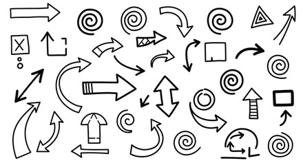 Hand-drawn black and white arrows and directional symbols for infographics, web design, and modern business concepts