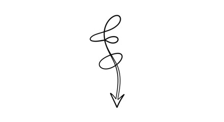 Dynamic hand-drawn arrow pointing downwards, perfect for showcasing direction, progress, or highlighting key elements