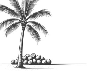 Minimalist outline of a coconut tree with coconuts