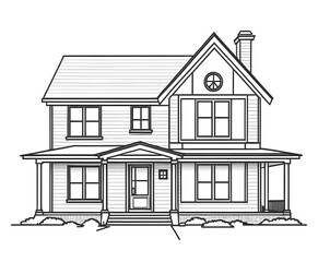Simple outline of a house, clean thin black lines, no fill, white background