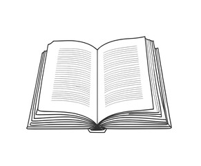 Simple line drawing of a book, thin outline sketch, minimal design aesthetic"