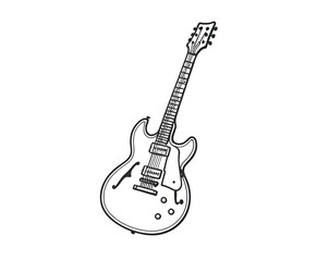 Minimal outline of a guitar, clean black line art, isolated on white