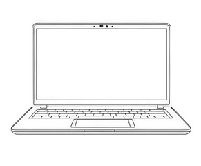Simple outline drawing of a laptop computer, minimalist line art, no fill