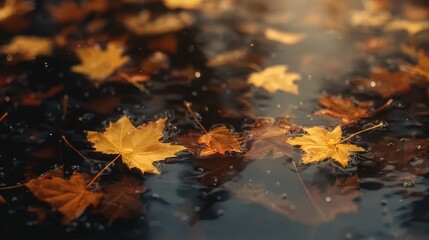 Web banner featuring autumn maple leaves in red and yellow, soft focus light, and bokeh background. Designed for end of year activities and seasonal campaigns. Use for websites, blogs,